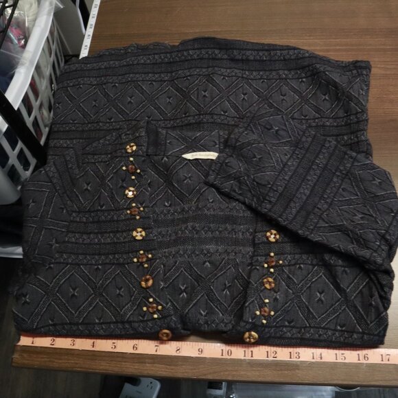 Soft Surroundings Linen Cardigan Womens S Black‎ Tribal Boho Grannycore Eclectic - Picture 11 of 16